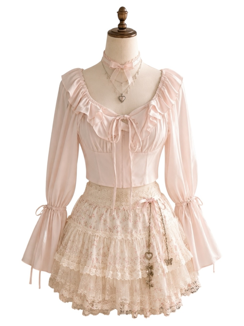 VTG Coquette Balletcore Y2K Babydoll Milkmaid Top Small Puff Long Sleeve - Picture 2 of 13
